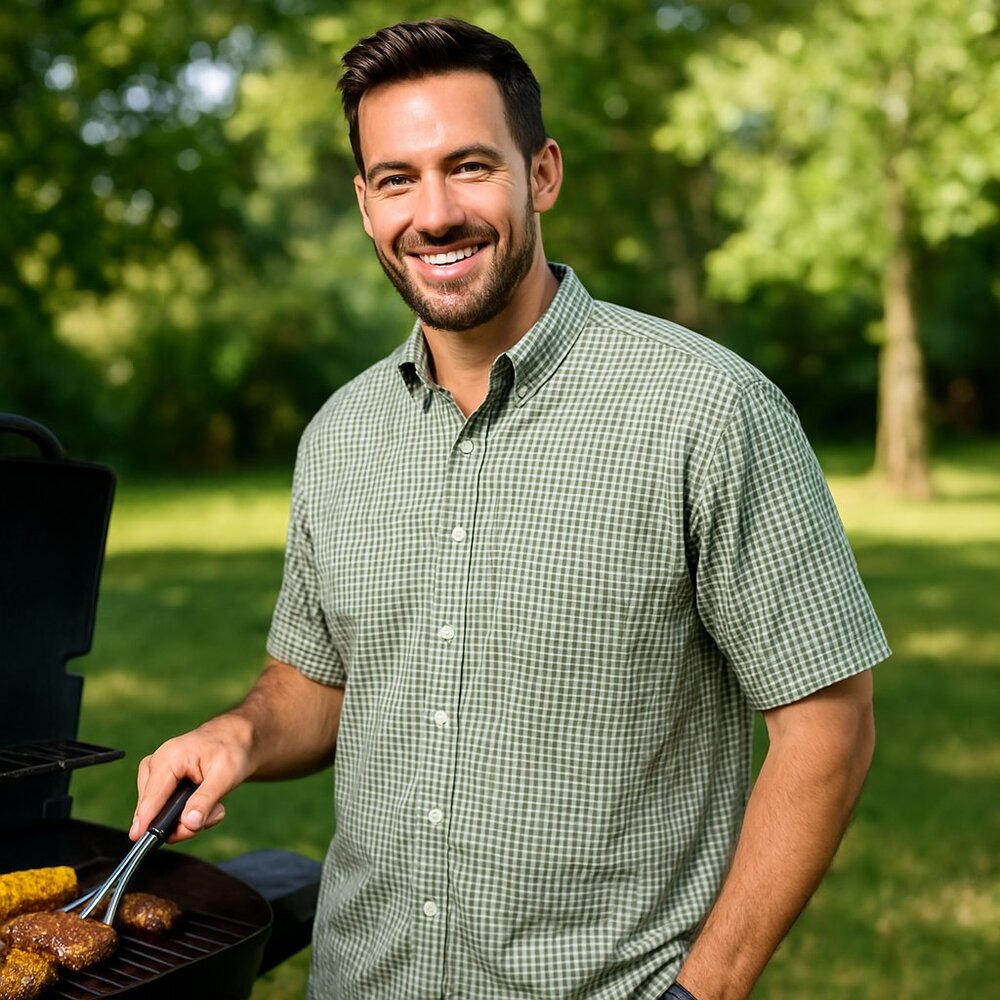 J Ferrar Green/Blue Checkered Plaid Men's Short Sleeve Shirt Size XXL/18-18.5